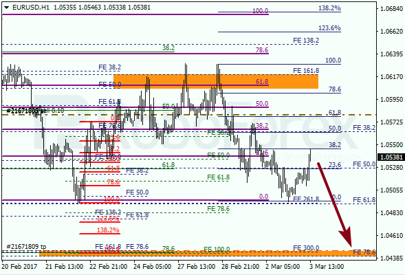 Анализ по Фибоначчи для EUR USD "Евро доллар" на 3 марта 2017