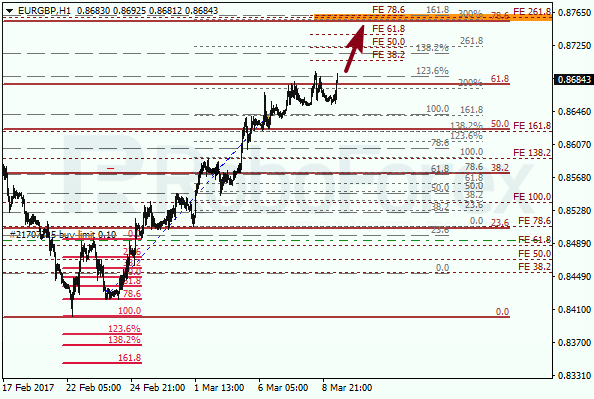 Анализ по Фибоначчи для EUR GBP "Евро к британскому фунту" на 9 марта 2017