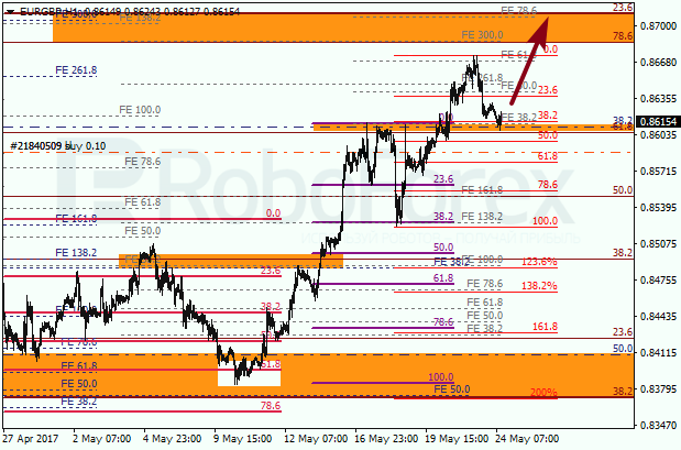 Анализ по Фибоначчи для EUR GBP "Евро к британскому фунту" на 24 мая 2017